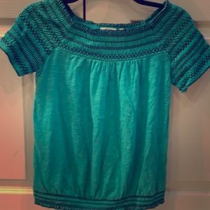 Anthropologie Aqua top with navy stitching, XS